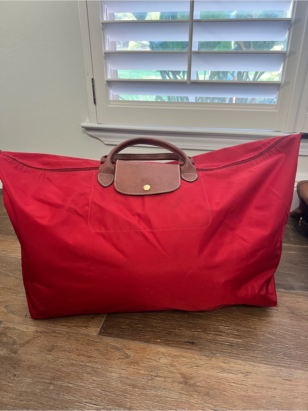 Longchamp Le Pliage Original Large Travel Bag - Red Nylon Duffle Weekender
